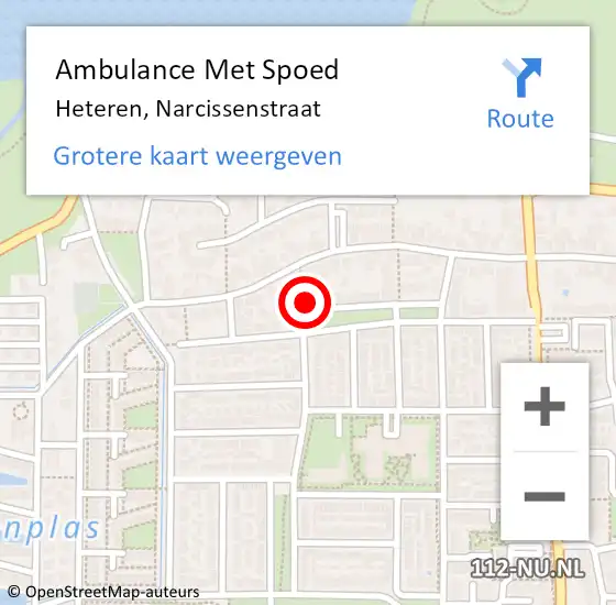 Locatie op kaart van de 112 melding: Ambulance Met Spoed Naar Heteren, Narcissenstraat op 3 maart 2022 20:01