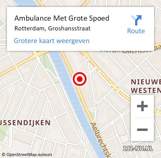 Locatie op kaart van de 112 melding: Ambulance Met Grote Spoed Naar Rotterdam, Groshansstraat op 3 maart 2022 20:05