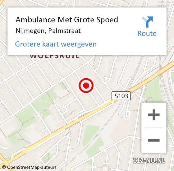 Locatie op kaart van de 112 melding: Ambulance Met Grote Spoed Naar Nijmegen, Palmstraat op 3 maart 2022 22:15