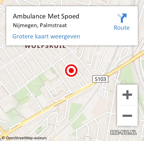 Locatie op kaart van de 112 melding: Ambulance Met Spoed Naar Nijmegen, Palmstraat op 3 maart 2022 22:30