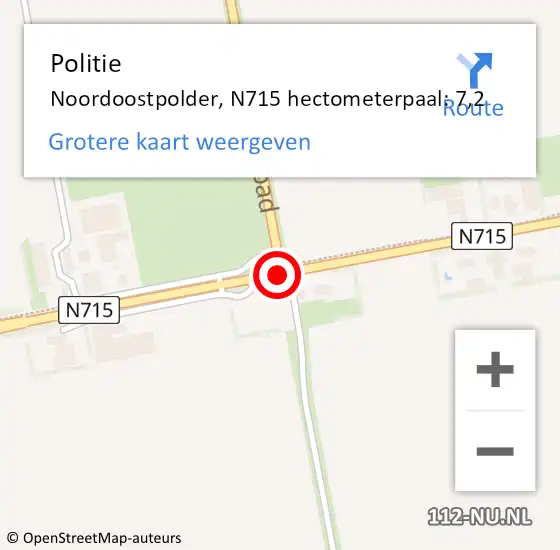 Locatie op kaart van de 112 melding: Politie Noordoostpolder, N715 hectometerpaal: 7,2 op 4 maart 2022 07:24