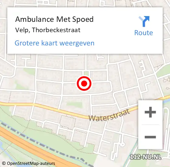 Locatie op kaart van de 112 melding: Ambulance Met Spoed Naar Velp, Thorbeckestraat op 4 maart 2022 08:19