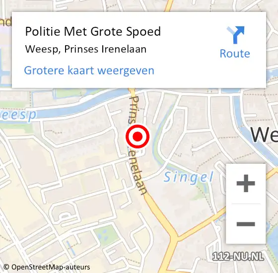 Locatie op kaart van de 112 melding: Politie Met Grote Spoed Naar Weesp, Prinses Irenelaan op 4 maart 2022 12:12