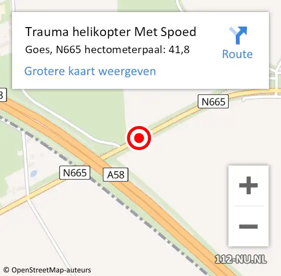 Locatie op kaart van de 112 melding: Trauma helikopter Met Spoed Naar Goes, N665 hectometerpaal: 41,8 op 4 maart 2022 12:43