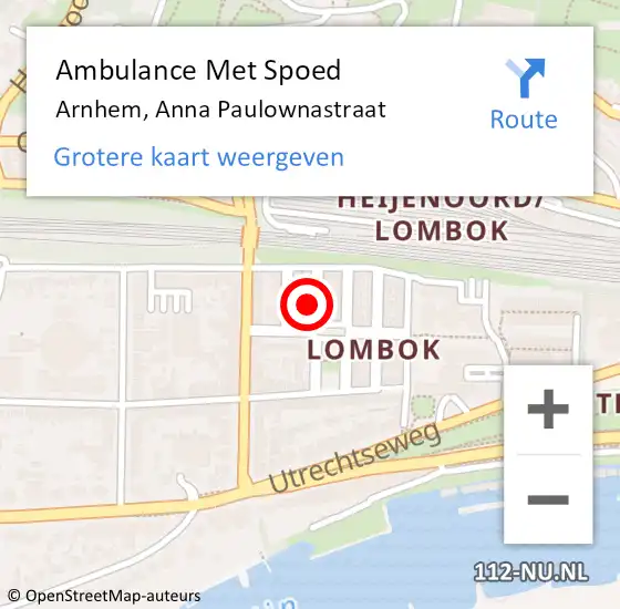 Locatie op kaart van de 112 melding: Ambulance Met Spoed Naar Arnhem, Anna Paulownastraat op 4 maart 2022 17:17