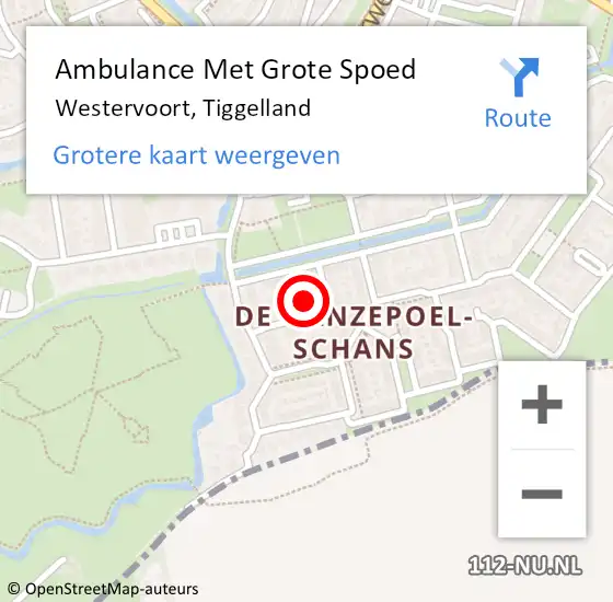 Locatie op kaart van de 112 melding: Ambulance Met Grote Spoed Naar Westervoort, Tiggelland op 4 maart 2022 17:21