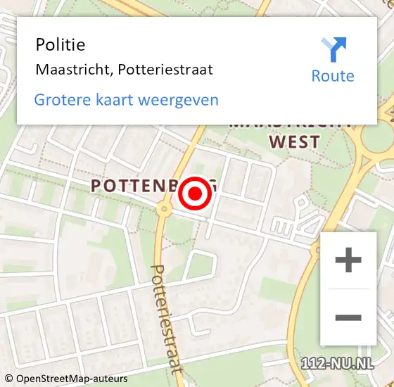 Locatie op kaart van de 112 melding: Politie Maastricht, Potteriestraat op 4 maart 2022 17:29