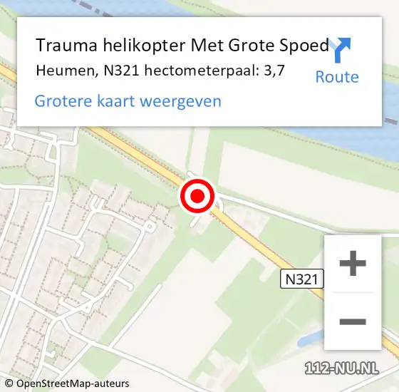 Locatie op kaart van de 112 melding: Trauma helikopter Met Grote Spoed Naar Heumen, N321 hectometerpaal: 3,7 op 4 maart 2022 17:49