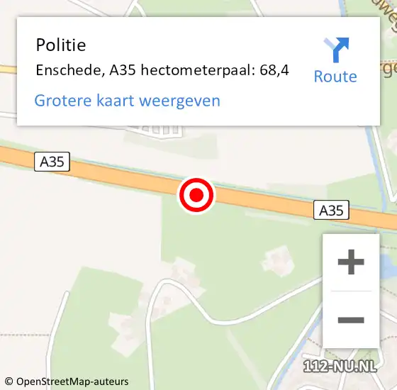 Locatie op kaart van de 112 melding: Politie Enschede, A35 hectometerpaal: 68,4 op 5 maart 2022 02:04