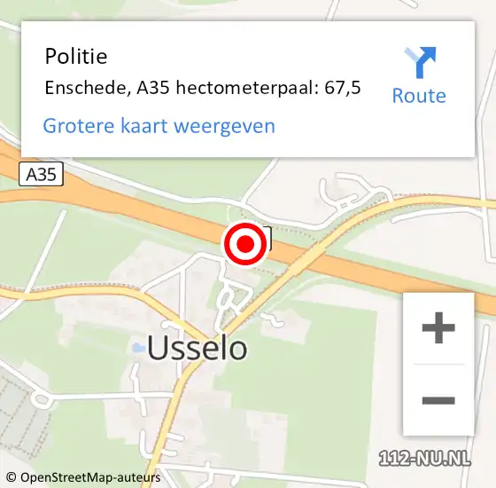 Locatie op kaart van de 112 melding: Politie Enschede, A35 hectometerpaal: 67,5 op 5 maart 2022 02:06