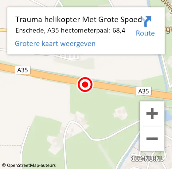 Locatie op kaart van de 112 melding: Trauma helikopter Met Grote Spoed Naar Enschede, A35 hectometerpaal: 68,4 op 5 maart 2022 02:15