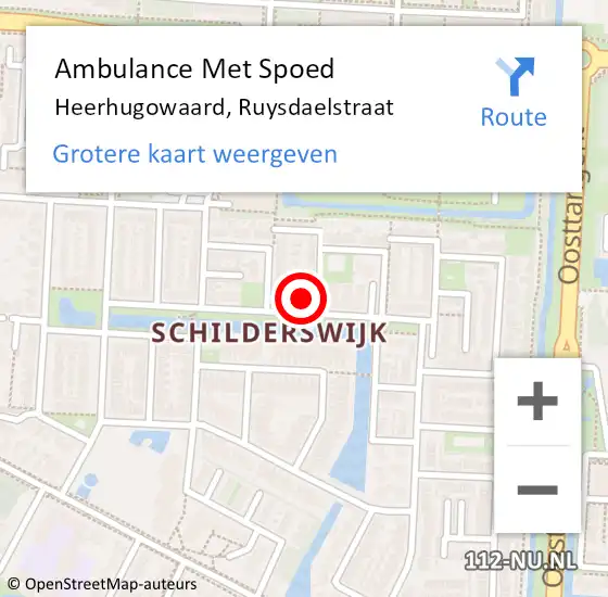 Locatie op kaart van de 112 melding: Ambulance Met Spoed Naar Heerhugowaard, Ruysdaelstraat op 5 maart 2022 07:22