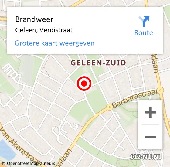 Locatie op kaart van de 112 melding: Brandweer Geleen, Verdistraat op 10 juli 2014 09:52