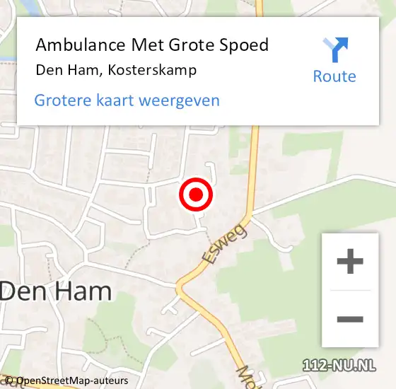 Locatie op kaart van de 112 melding: Ambulance Met Grote Spoed Naar Den Ham, Kosterskamp op 5 maart 2022 10:54