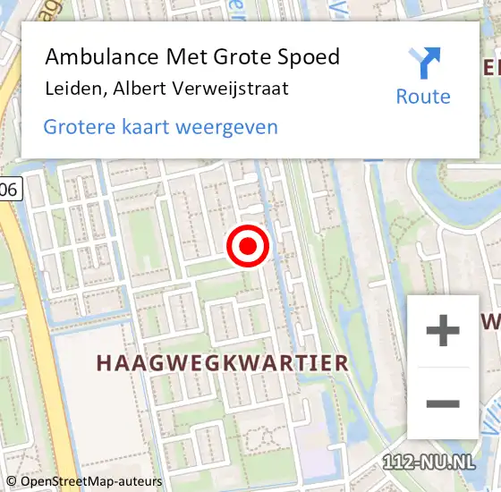 Locatie op kaart van de 112 melding: Ambulance Met Grote Spoed Naar Leiden, Albert Verweijstraat op 5 maart 2022 11:00
