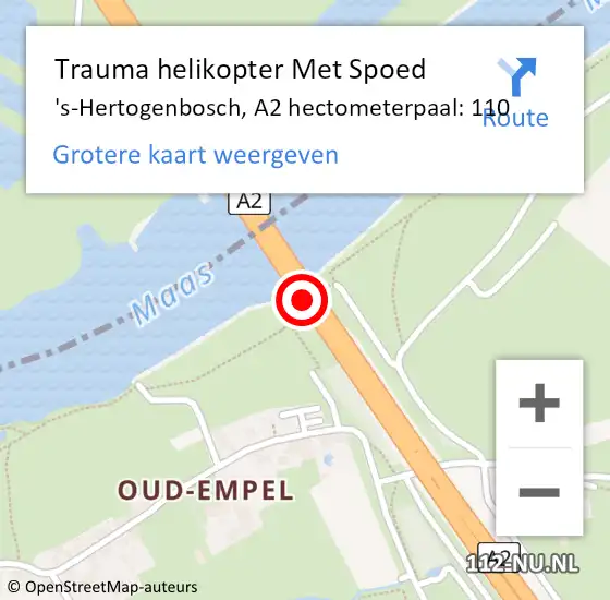 Locatie op kaart van de 112 melding: Trauma helikopter Met Spoed Naar 's-Hertogenbosch, A2 hectometerpaal: 110 op 5 maart 2022 11:38