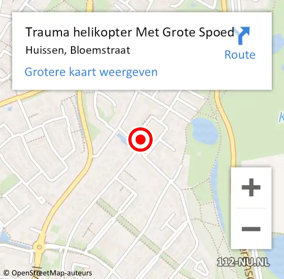 Locatie op kaart van de 112 melding: Trauma helikopter Met Grote Spoed Naar Huissen, Bloemstraat op 5 maart 2022 12:28