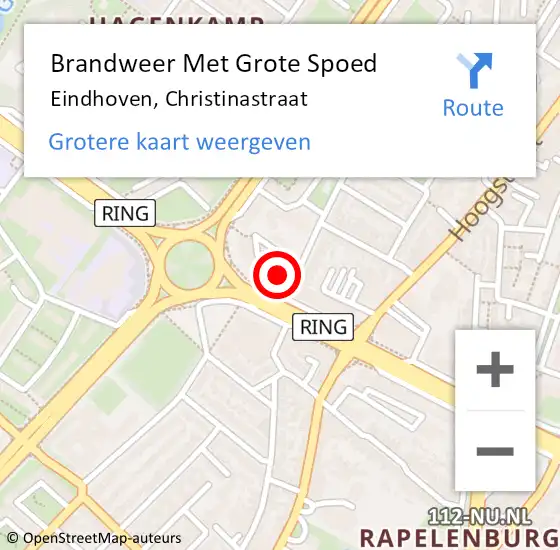 Locatie op kaart van de 112 melding: Brandweer Met Grote Spoed Naar Eindhoven, Christinastraat op 5 maart 2022 16:47