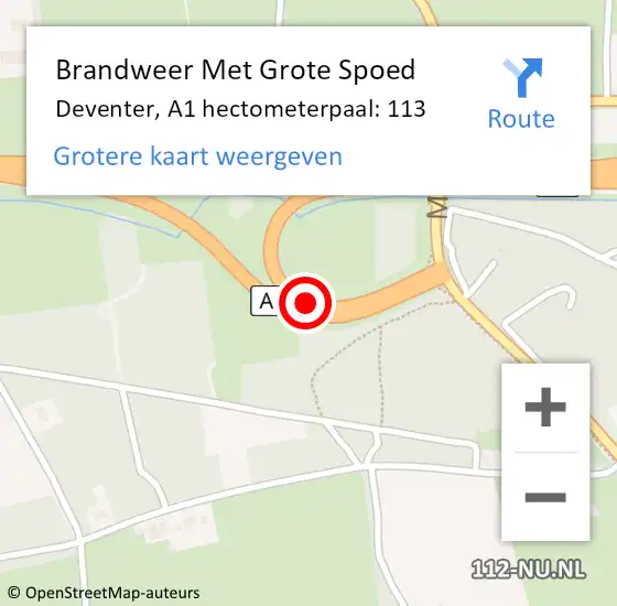 Locatie op kaart van de 112 melding: Brandweer Met Grote Spoed Naar Deventer, A1 hectometerpaal: 113 op 5 maart 2022 16:48