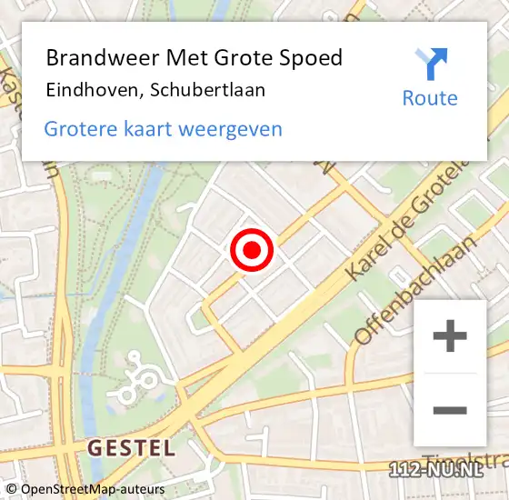Locatie op kaart van de 112 melding: Brandweer Met Grote Spoed Naar Eindhoven, Schubertlaan op 5 maart 2022 19:38