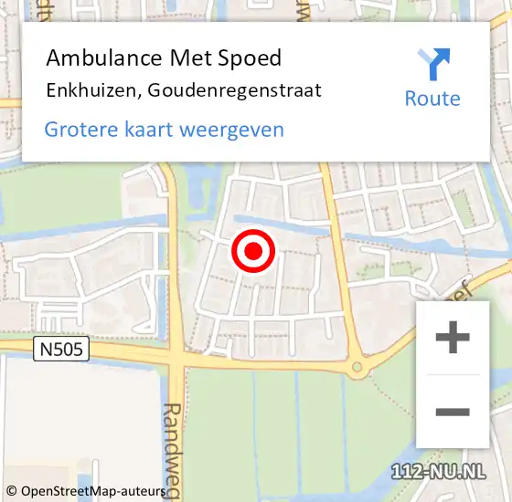 Locatie op kaart van de 112 melding: Ambulance Met Spoed Naar Enkhuizen, Goudenregenstraat op 5 maart 2022 20:11