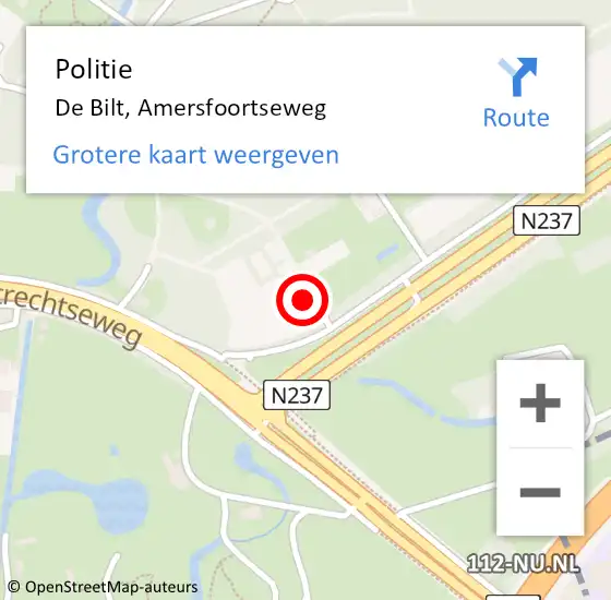 Locatie op kaart van de 112 melding: Politie De Bilt, Amersfoortseweg op 5 maart 2022 21:27
