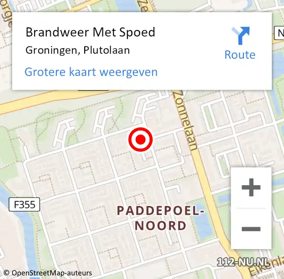 Locatie op kaart van de 112 melding: Brandweer Met Spoed Naar Groningen, Plutolaan op 6 maart 2022 00:00