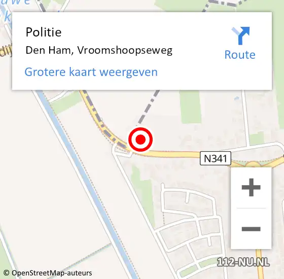 Locatie op kaart van de 112 melding: Politie Den Ham, Vroomshoopseweg op 6 maart 2022 02:27