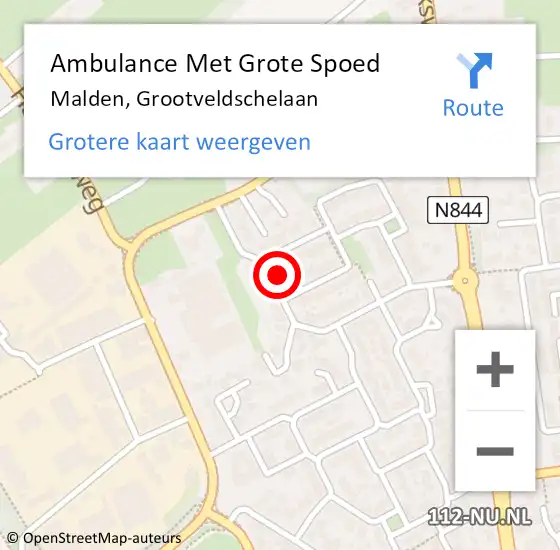 Locatie op kaart van de 112 melding: Ambulance Met Grote Spoed Naar Malden, Grootveldschelaan op 6 maart 2022 05:47
