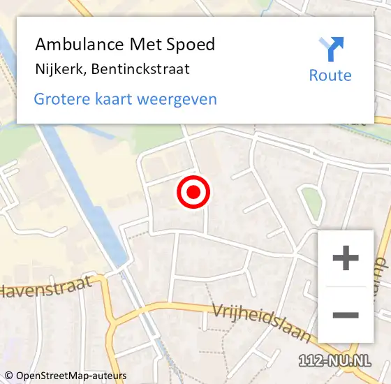 Locatie op kaart van de 112 melding: Ambulance Met Spoed Naar Nijkerk, Bentinckstraat op 6 maart 2022 05:55