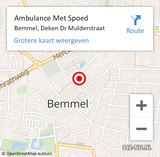 Locatie op kaart van de 112 melding: Ambulance Met Spoed Naar Bemmel, Deken Dr Mulderstraat op 6 maart 2022 09:57