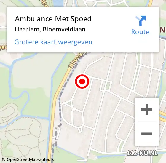 Locatie op kaart van de 112 melding: Ambulance Met Spoed Naar Haarlem, Bloemveldlaan op 6 maart 2022 12:26