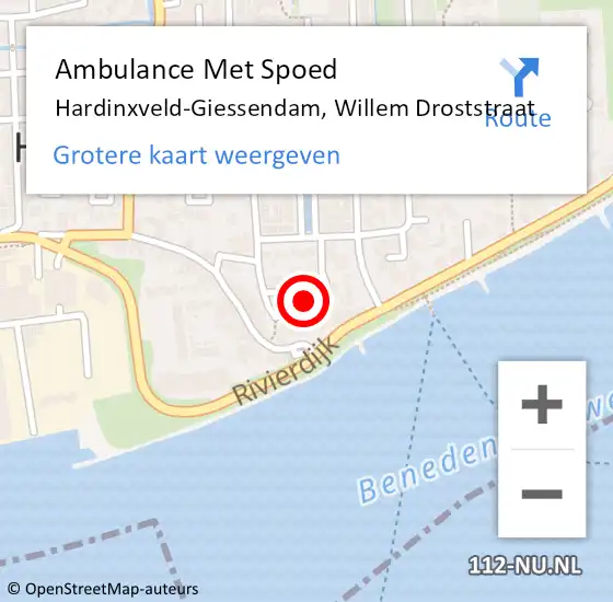 Locatie op kaart van de 112 melding: Ambulance Met Spoed Naar Hardinxveld-Giessendam, Willem Droststraat op 6 maart 2022 12:53