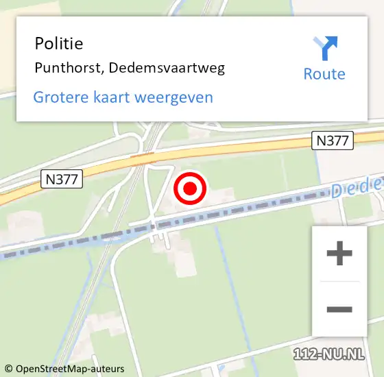 Locatie op kaart van de 112 melding: Politie Punthorst, Dedemsvaartweg op 6 maart 2022 14:04