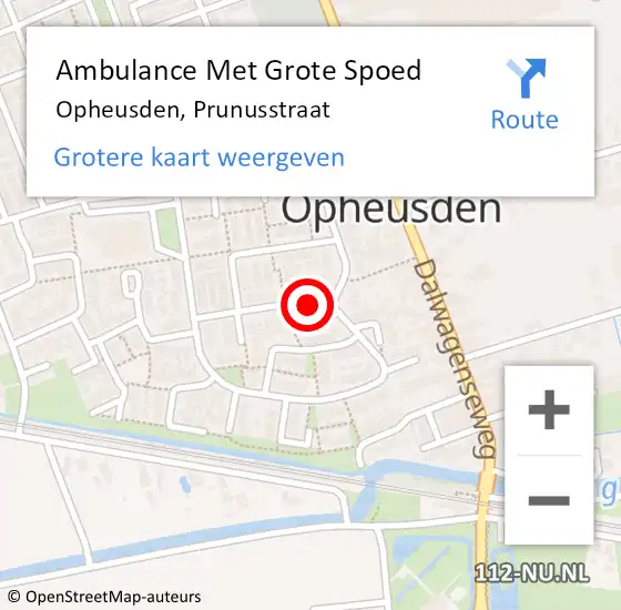 Locatie op kaart van de 112 melding: Ambulance Met Grote Spoed Naar Opheusden, Prunusstraat op 6 maart 2022 14:37