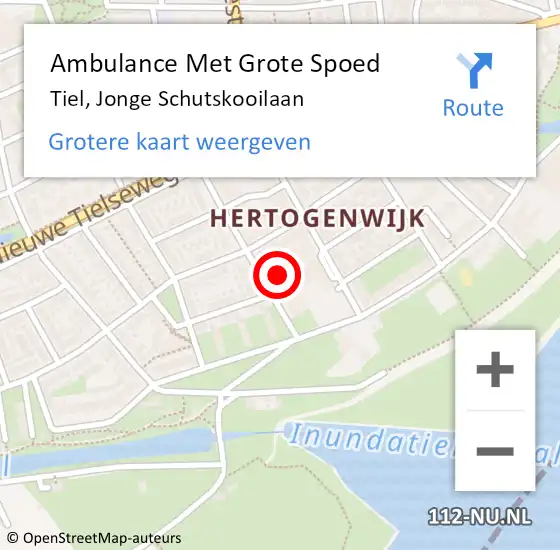 Locatie op kaart van de 112 melding: Ambulance Met Grote Spoed Naar Tiel, Jonge Schutskooilaan op 6 maart 2022 14:40