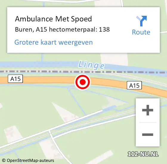 Locatie op kaart van de 112 melding: Ambulance Met Spoed Naar Buren, A15 hectometerpaal: 138 op 6 maart 2022 17:09