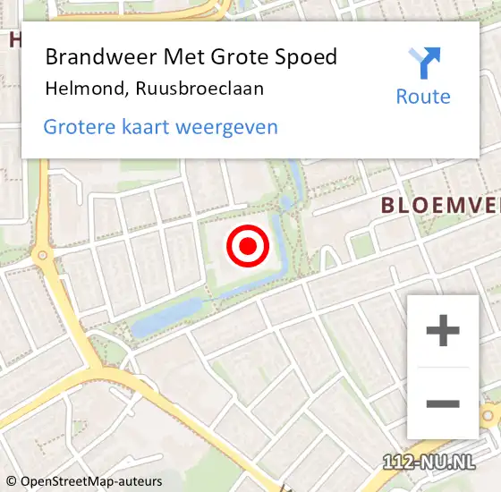 Locatie op kaart van de 112 melding: Brandweer Met Grote Spoed Naar Helmond, Ruusbroeclaan op 6 maart 2022 18:16