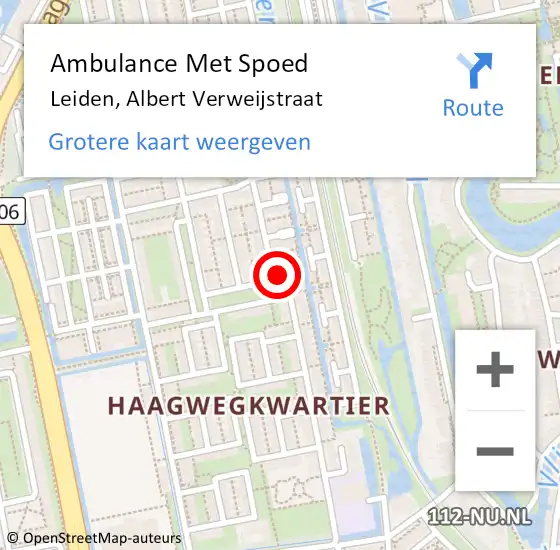 Locatie op kaart van de 112 melding: Ambulance Met Spoed Naar Leiden, Albert Verweijstraat op 6 maart 2022 18:29