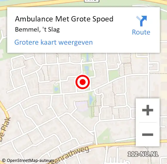 Locatie op kaart van de 112 melding: Ambulance Met Grote Spoed Naar Bemmel, 't Slag op 6 maart 2022 21:34