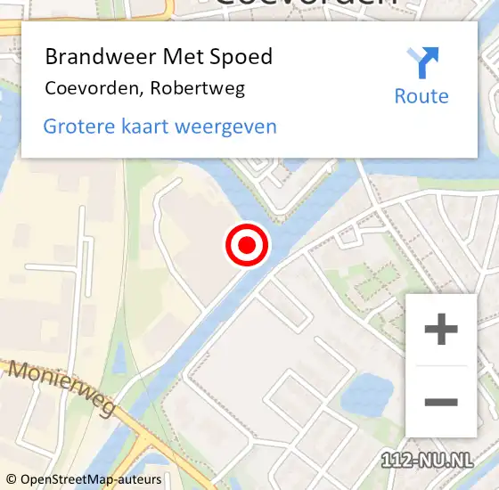 Locatie op kaart van de 112 melding: Brandweer Met Spoed Naar Coevorden, Robertweg op 7 maart 2022 09:54