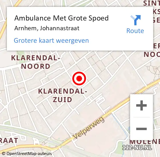Locatie op kaart van de 112 melding: Ambulance Met Grote Spoed Naar Arnhem, Johannastraat op 7 maart 2022 11:16