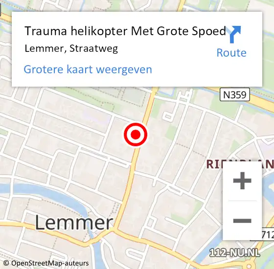 Locatie op kaart van de 112 melding: Trauma helikopter Met Grote Spoed Naar Lemmer, Straatweg op 7 maart 2022 11:48