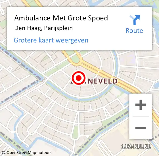 Locatie op kaart van de 112 melding: Ambulance Met Grote Spoed Naar Den Haag, Parijsplein op 7 maart 2022 13:46