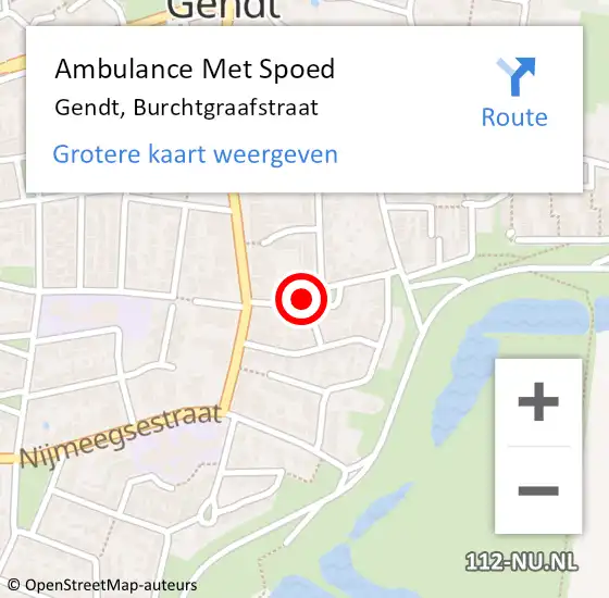 Locatie op kaart van de 112 melding: Ambulance Met Spoed Naar Gendt, Burchtgraafstraat op 7 maart 2022 14:01