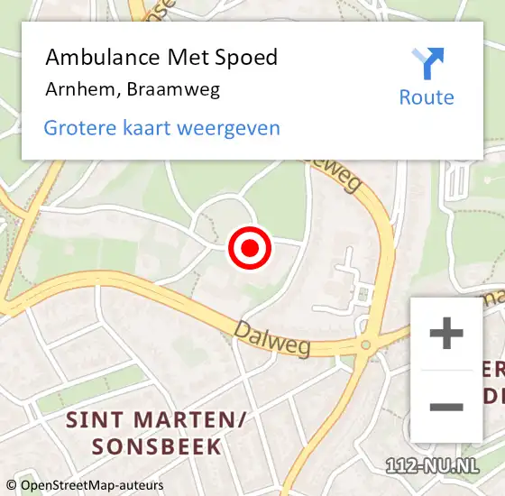 Locatie op kaart van de 112 melding: Ambulance Met Spoed Naar Arnhem, Braamweg op 7 maart 2022 15:46