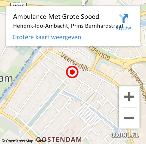 Locatie op kaart van de 112 melding: Ambulance Met Grote Spoed Naar Hendrik-Ido-Ambacht, Prins Bernhardstraat op 7 maart 2022 16:09
