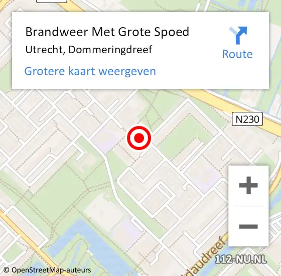 Locatie op kaart van de 112 melding: Brandweer Met Grote Spoed Naar Utrecht, Dommeringdreef op 8 maart 2022 00:49