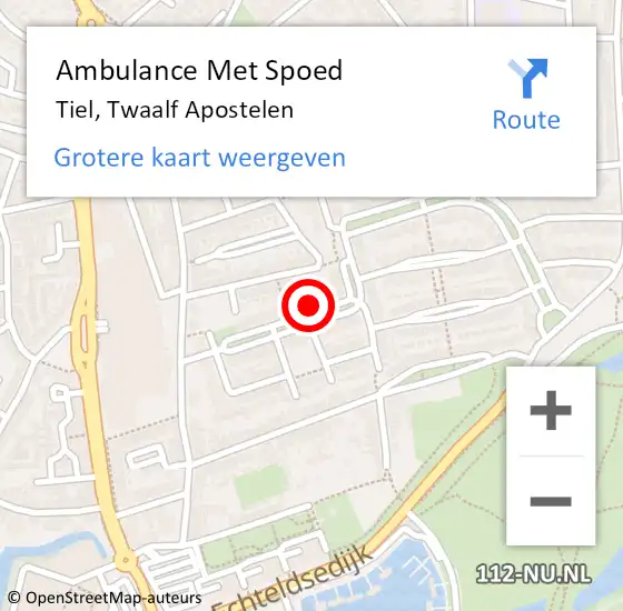 Locatie op kaart van de 112 melding: Ambulance Met Spoed Naar Tiel, Twaalf Apostelen op 8 maart 2022 01:32