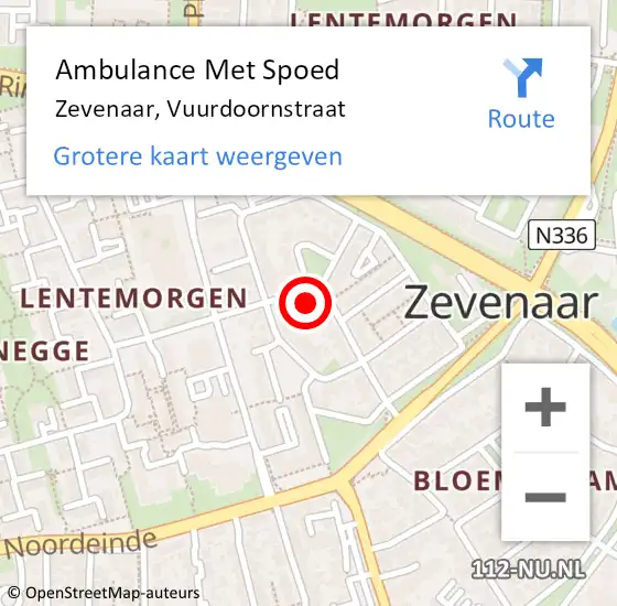 Locatie op kaart van de 112 melding: Ambulance Met Spoed Naar Zevenaar, Vuurdoornstraat op 8 maart 2022 04:31